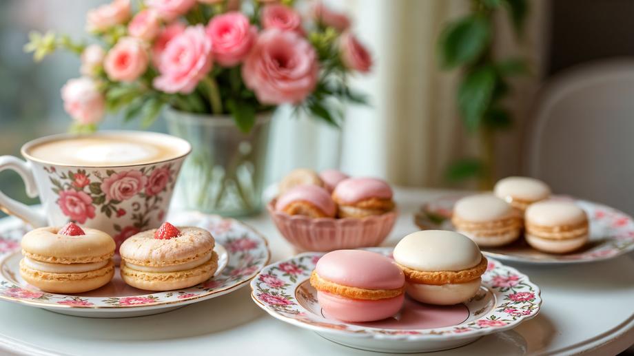 A tiered dessert stand with scones and pastries on a wooden table in a cozy, nostalgic NYC tea house.