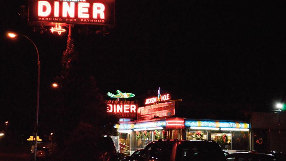 Jackson Hole Diner in Astoria Queens, 1940s steel diner from Goodfellas movie, red and gray leather seats