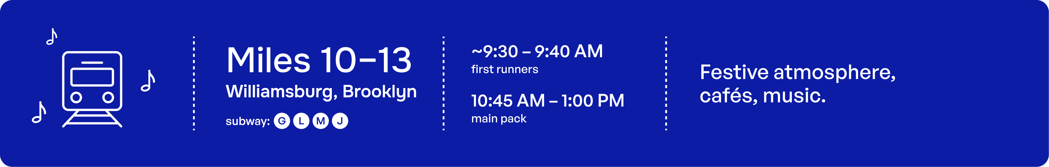 Williamsburg Brooklyn spectator zone for NYC Marathon miles 10–13 with festive atmosphere and subway access information.