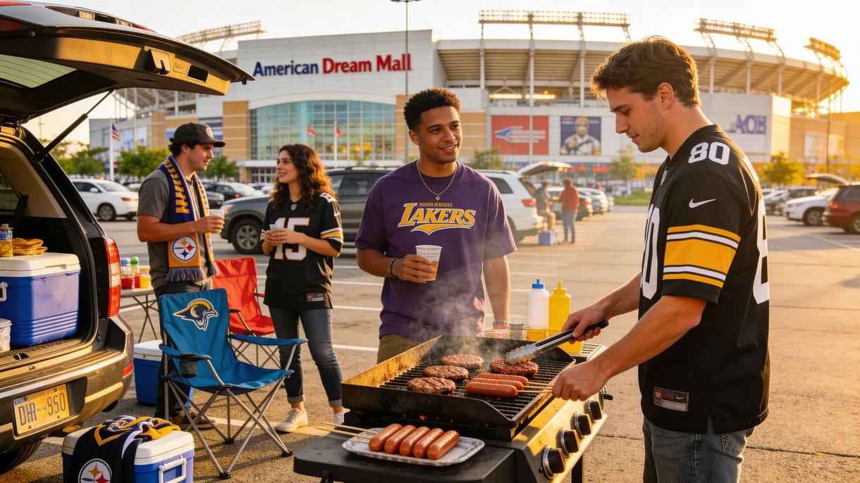 Tailgate-Party auf Stadionparkplatz vor Großveranstaltung