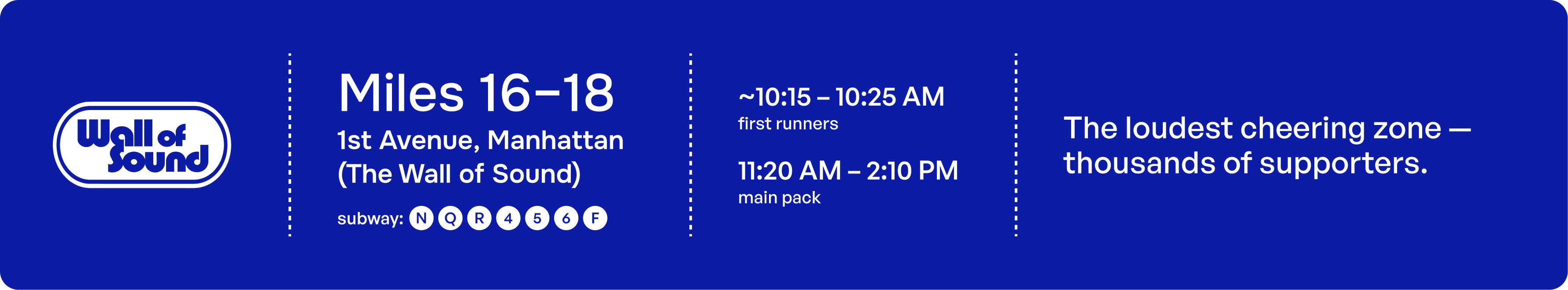 The “Wall of Sound” cheering zone on 1st Avenue in Manhattan for NYC Marathon miles 16–18, known for loud crowd support.