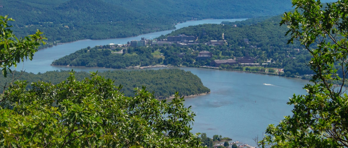 Hudson River view near a small town